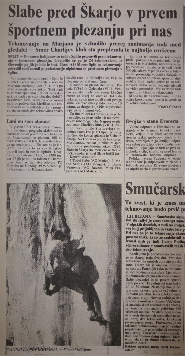 Poročilo o tekmi na Marjanu v časopisu Delo.